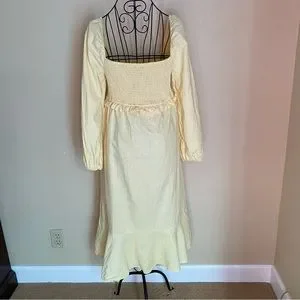 7 For All Mankind | Dresses | 7 For All Mankind Babydoll Midi Dress Sz M  Linen Puff Sleeves Smocked Ruffled | Poshmark